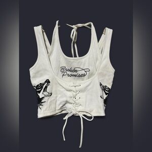 Broken Promise Lasso White Lace-Up Cropped Tank Top